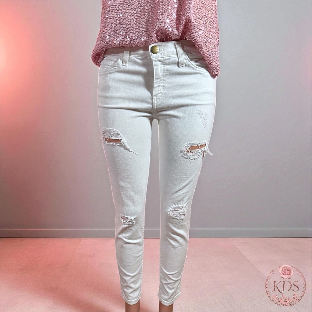 ✨ Current/Elliott “The Stiletto” White Distressed Skinny Jeans 29 ✨